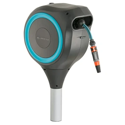 Image de Dévidoir automatique sur pic GARDENA RollUp M liseret bleu Longueur 20m Ø11mm Kit complet