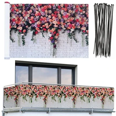 Image de Maximex Brise Vue en Plastique pour Balcon Motif Roses Multicolore 5 m 85 x 500 cm