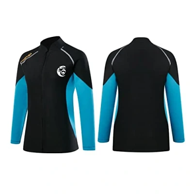Image de Veste de plongée à manches longues en néoprène 2 mm avec fermeture éclair sur le devant pour surf, la natation, plongée, femme et homme (femme, XL)