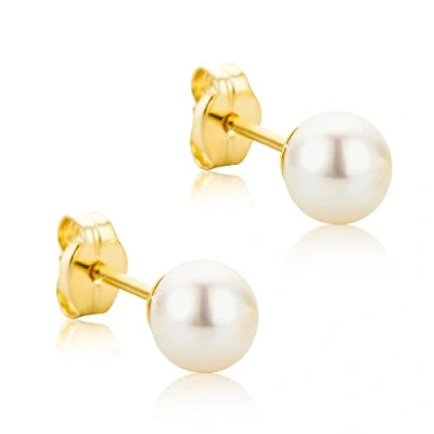Image de Orovi Bijoux Femme, Boucles d&#039;Oreilles en Or Jaune Perle d&#039;eau douce Blanche 5.0/5.5 MM Clou 9 Kt / 375