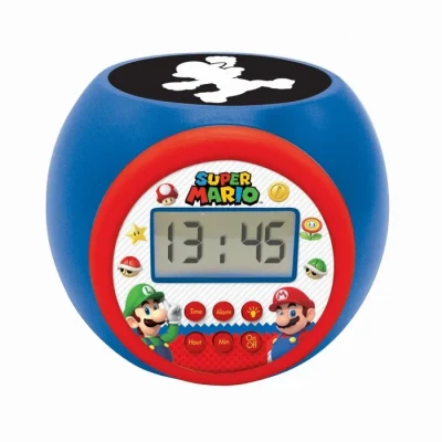 Image de Lexibook Nintendo Super Mario Réveil projecteur, avec Fonction Alarme et répétition Snooze, veilleuse minuterie, écran LCD, à Piles, RL977NI, Noir