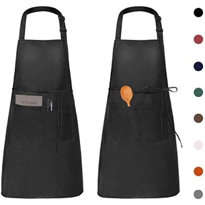 Image de Viedouce 2 Pack Tabliers de Cuisine Etanche,Noir Tablier Réglable avec Poches pour Familial,Restaurant,Jardin,Tablier Serveurs,Serveuse