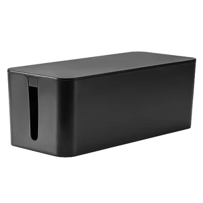 Image de RICOO Cache Multiprise Z3201 B, Boîte de Rangement pour Câbles Électriques, Boite Prise 32 x 13,5 12,7 cm, multiprise, Noir avec 2 Ouvertures Latérales