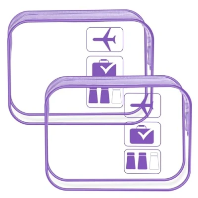 Image de 2 Pièces Trousse de Toilette Transparente, Transparente Voyage, Rangement, Portable Sac Transparent, Multifunctional Avion(Violet Transparent)