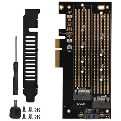 Image de Diyeeni Carte d&#039;extension Dual M.2 PCIe, PCIE vers SATA + NVME pour 2230 2242 2260 2280 22110 Taille SSD
