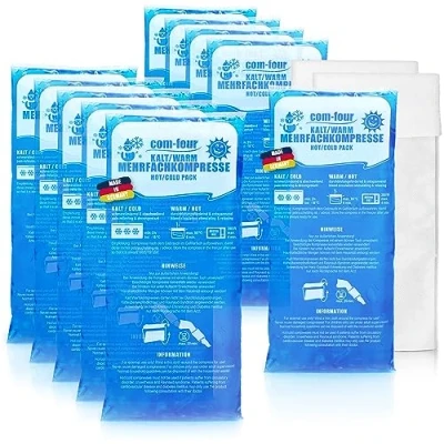 Image de COM FOUR® 10x Large compresse multiple avec housse en polaire, compresses froides et chaudes, 29 x 12 cm convient aux micro ondes Made in Germany (10 pièces grandes)