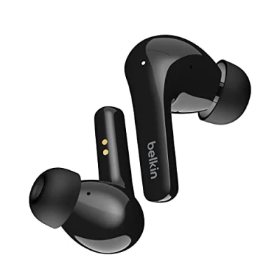 Image de Belkin Écouteurs Bluetooth True Wireless SOUNDFORM Flow avec suppression du bruit de fond (Bluetooth, recharge sans fil, IPX5 résistance à l’eau, 31h lecture, pour iPhone, Galaxy, Pixel, noir)