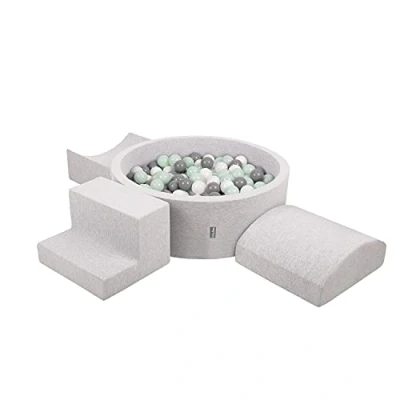 Image de KiddyMoon Aire De Jeux en Mousse avec Rond Piscine À Balles (300 Balles) Fosses Boules pour Enfants Jouets Parcours Obstacles, Fabriqué UE, Gris Clair: Blanc/Gris/Menthe