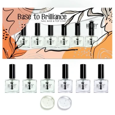 Image de Set de 6 vernis soin des ongles: 3 sous couches et top coats 10ml à séchage rapide, enrichis en vitamine E, huile jojoba d&#039;abricot, pour une manucure brillante, durable longue tenue
