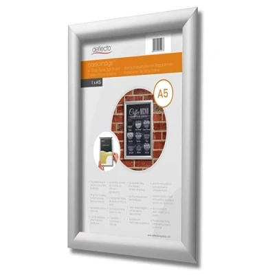 Image de Deflecto Lot de 5 cadres photo A5 argentés en aluminium Fixation murale Support d&#039;affichage Ouverture frontale