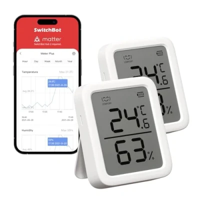 Image de SwitchBot Thermomètre hygromètre Plus Numérique Intérieur avec Puce Suisse Précise, Contrôle par l’APP, Thermo pour Maison Chambre Frigo Bureau Cave à Vin，3In Grand Écran(2)