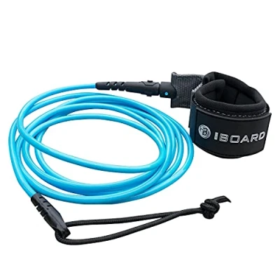 Image de iBOARD Laisse de planche surf, corde droite à tour unique pour longboard, paddleboard, planches remplacement 5,5 mm, noir et bleu