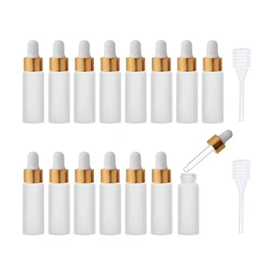 Image de Enslz Lot de 15 mini flacons compte gouttes vides en verre dépoli réutilisables avec bouchon à vis métal et poire caoutchouc 5 ml Doré
