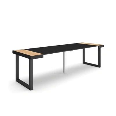 Image de Skraut Home Table Console Extensible Meuble 260 pour 12 Personnes Pieds Bois Massif Style Moderne Chêne et Noir