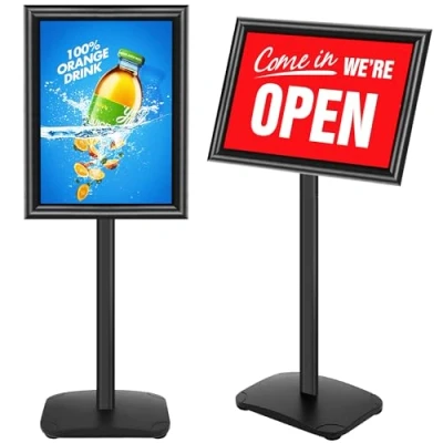 Image de VAIIGO support de panneau pour affiche A3, réglable avec base robuste, à poser au sol affiche, publicité, vente, signalisation, d&#039;affichage, Noir
