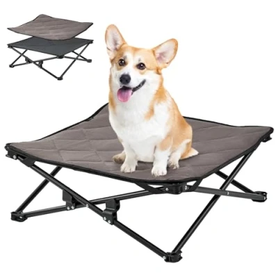 Image de KingCamp Lit Surélevé Pliable pour Animal Domestique, Rafraîchissant Chien, Chien de Camp Portable Respirant en Maille Filet, Lavable Textile, Acier allié, Noir