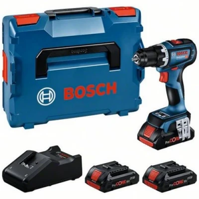 Image de Bosch Professional 18V System perceuse visseuse sans fil GSR 90 C (moteur charbon, avec 3 batteries ProCORE 4.0Ah, chargeur GAL 40, dans L BOXX)