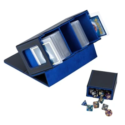 Image de Tolesum MTG Deck Box avec Compartiment dé, 2 Fenêtres D&#039;affichage Latérale, 3 en 1 Magnetic Boîte à Cartes Contenir 200+ pour Commander TCG Collectionner Bleu et Noir