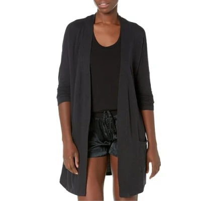 Image de Amazon Essentials Gilet d’Intérieur Ouvert sur Le Devant en Éponge Légère Coupe Décontractée Femme, Noir, XS