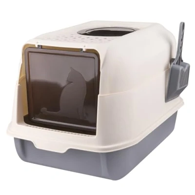 Image de Bac à litière pour Chat avec Couvercle, Pliable tiroir et Pelle Facile Nettoyer PP+PS (d,Gris)