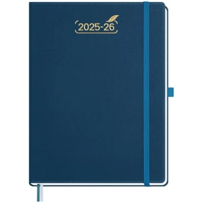 Image de BEZEND Agenda 2025 2026 A4 28 x 22 cm Semainier 25 26 avec Double Horaire 1 Semaine 2 Pages 18 Mois Du juil. à déc. Couverture Rigide en Cuir PU Bleu Prussien