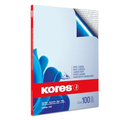 Image de Kores Papier Carbone Bleu pour l&#039;Écriture Manuscrite, Non Maculable et Réutilisable, Fournitures Scolaires de Bureau, Format A4, 21 x 29,7 cm, Paquet 100 Feuilles