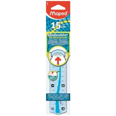 Image de Maped Règle plate INCASSABLE avec bords anti taches et soft dérapant 15 cm Coloris Bleu