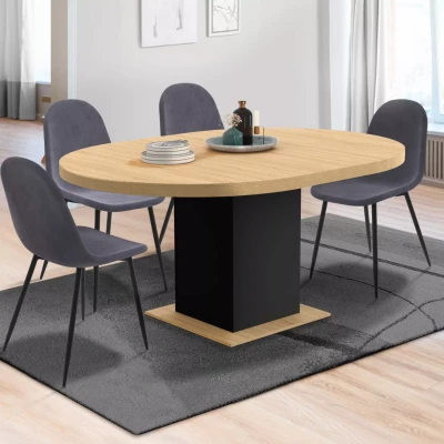 Image de Table à manger ronde extensible 4 8 personnes noir et bois IDMarket