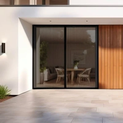 Image de MADECOSTORE Moustiquaire rideau de porte sans percer pour baie vitrée Noir L220 x H220cm