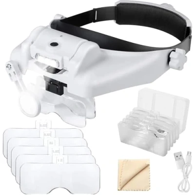 Image de 1X à 14X loupe Serre tête avec lumière LED, Support de Mains Libres visière Casque Outils pour Bijoux Professionnels Fermer Travail Couture Artisanat Lecture réparation