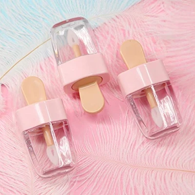 Image de ruiruiNIE 3.2x6.8cm Forme De Crème Glacée Douce Mini Brillant À Lèvres Tube Vide Baume Conteneur avec Couvercle Rose Inserts en Caoutchouc Rouge Échantillon Bouteille