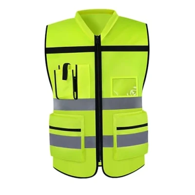 Image de MagiDeal Gilet réfléchissant avec bandes réfléchissantes, vêtements de travail polyvalents pour adultes, promener le chien, Jaune Fluo