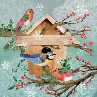 Image de Ambiente Serviettes en Papier Dinner/Party env. 33x33cm X Mas Bird House No‘l Hiver IdŽal comme Cadeau Et DŽcoration De Table