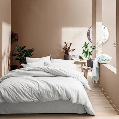 Image de MATT &amp; ROSE Parure de lit 240x260 cm Unie Coton LAVÉ 100% Lavé Oeko TEX Housse Couette + 2 Taies d&#039;oreiller 65x65 Blanc