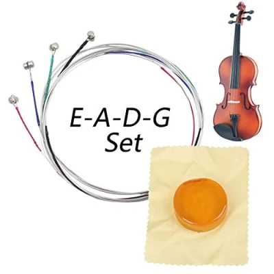 Image de HONGECB Jeu de Cordes pour Violon, 4pcs Corde Violon Complet Grande Qualité Taille 4/4 et 3/4 Remplacement Universelles G D A E, 1pcs Faible Poussière Colophane Naturelle