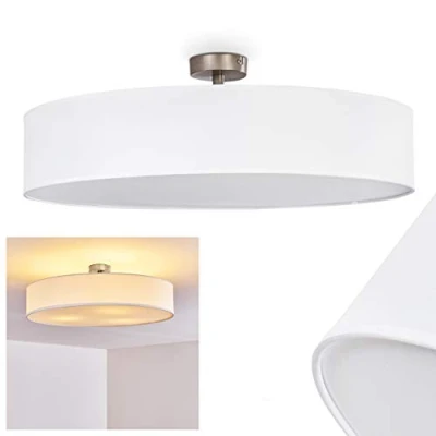 Image de Plafonnier Foggia avec large abat jour en tissu blanc de 60 cm diamètre pour 3 ampoules E27, ampoule(s) non incluse(s)