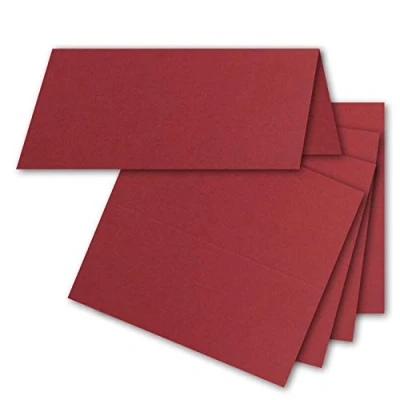 Image de FarbenFroh by GUSTAV NEUSER Lot de 50 cartes table, rouge foncé, 4,5 x 10 cm, vierges, doubles place et nom pour mariage fêtes