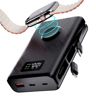 Image de PZOZ Batterie externe 22,5 W, 20 000 mAh, compatible avec iPhone, Samsung, Apple Watch, drone, commutateur, iPad et plus encore. Batteries externes compatibles les protocoles QC 3.0 PD (noir)
