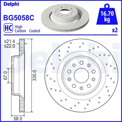 Image de DELPHI Disque de frein MASERATI: Levante SUV 330mm 22mm 5 ventilé, perforé BG5058C Disques frein,