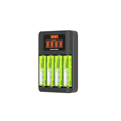Image de Chargeur Piles Rechargeables AA et AAA avec 4 Minh incluses 100% PEAKPOWER Rapide USB emplacements + pré chargées Haute capacité