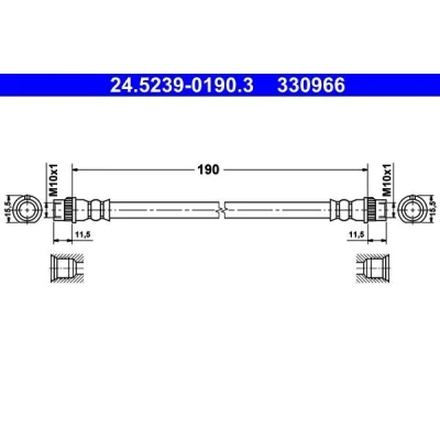 Image de ATE 24.5239 0190.3 Flexible De Frein 190 PEUGEOT: 207 3/5 portes, 208 I SW, CITROËN: C3 Picasso, C4 II Cactus, Aircross 2