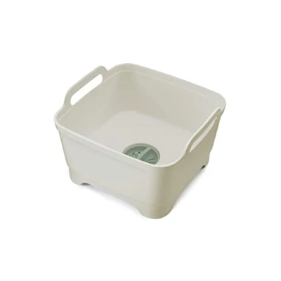 Image de Joseph Wash&amp;Drain Bac à vaisselle, Bassine Plastique Evier avec poignées et bouchon de vidange, 9 litres pierre/vert