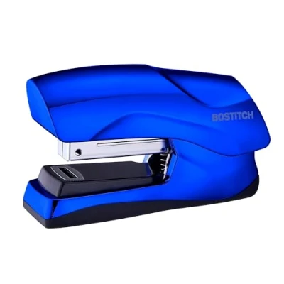 Image de Bostitch Office Agrafeuse robuste, capacité de 40 feuilles, sans bourrage, demi bande, tient dans la paume votre main, pour salle classe, bureau ou bureau, bleu métallisé