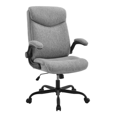Image de eSituro Chaise de Bureau, Fauteuil Direction, Ergonomique, Fonction Basculement, Appui tête, Accoudoirs Rabattables, Siège Rembourré, en Lin Coton, Gris SEC0001