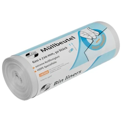 Image de Deiss Universel Plus 49908 Sacs Poubelle avec Bandeau Coloré Imprimé 620 mm x 720 Transparent 50 par Rouleau 60L