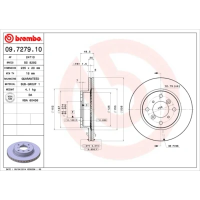Image de BREMBO 09.7279.10 Disque de frein 235 20 4 ventilé l&#039;intérieur SUZUKI: Baleno I 3/5 portes