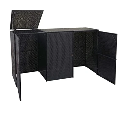 Image de Décoshop26 Abri de poubelles extérieur conteneurs à ordures avec Couvercle jusqu&#039;à 3 bacs en Poly rotin Noir 3x120 litres 04_0000952