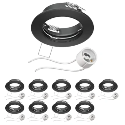 Image de ledscom.de 10 pièces cadre d&#039;encastrement pour plafond FERE noir mat (LED/Halogène/GU10/MR16/PAR16/50mm) incl. douille GU10