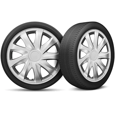 Image de Moltico Enjoliveur Set de 4 Universel Enjoliveurs Adapté à Toutes Roues en Acier pour Auto Anneau Sécurité Réglable 13 Pouces Argent