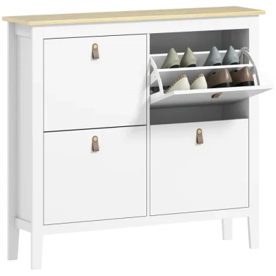 Image de HOMCOM Meuble à Chaussures 20 Paires, Armoire Chaussures, d&#039;entrée avec 4 tiroirs, Portes rabattables, étagères Amovibles et réglables, pour Couloir entrée, 105 x 24 95,5 cm, Blanc